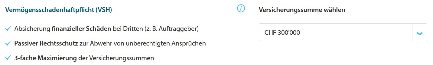 Vermögensschadenhaftpflichtsumme wählen (VSH)